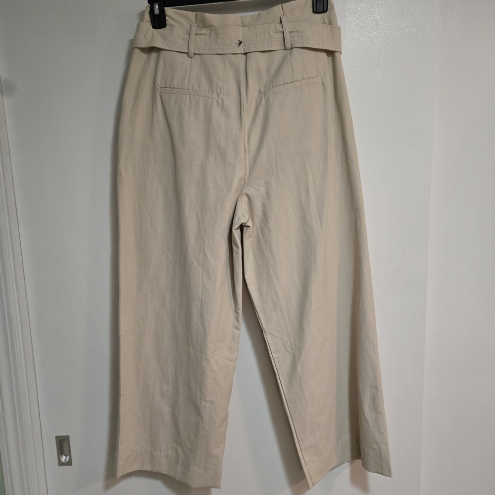DKNY Jeans Sz L Beige Paperbag-Waist Belted Crop Wide Leg Dress Pants 30x25 NEW - Picture 3 of 6
